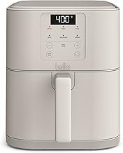bella 6 Qt Slim Air Fryer, Fits-anywhere Kitchenware, EverGood Ceramic Nonstick Coating, Adjustable Temperature, 6 Preset Cooking Options, 60 Min Auto Shutoff w Audible Tone, 5lb Capacity, Oatmilk