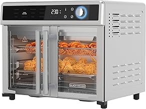 BLACK+DECKER Crisp N Bake Air Fryer Toaster Oven Combo, 12 in 1 Countertop Convection Oven, Fits a Whole Pizza or 6 Toast Slices, French Doors with Stainless Steel Finish