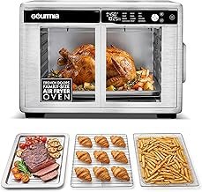 Gourmia French Door Air Fryer Oven, 37 Qt Large Capacity Convection Toaster Oven, FryForce 360, Digital Display, 12 Cooking Presets, Dehydrate, Fits 13-inch Pizza, Dishwasher-Safe, Stainless Steel