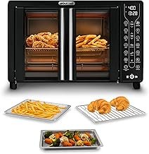 Gourmia French Door Air Fryer Toaster Oven, 6-Slice Capacity, FryForce 360, Digital Display with 17 Cooking Presets, Black
