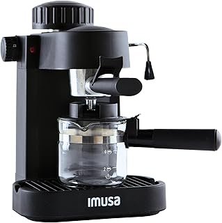 IMUSA Electric Espresso Cappuccino Maker 4 Cup Capacity with Milk Frother Black Coffee Machine for Home Barista Experience