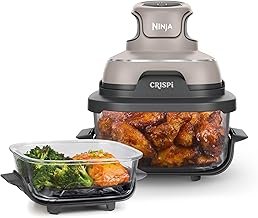 Ninja Crispi 4 in 1 Glass Air Fryer, 450°F, Non Toxic, 4QT and 6 Cup Containers with Lids, Dishwasher Safe, Stone, 1 Count, FN101ST