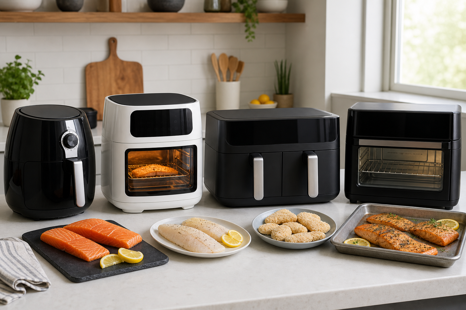 Air fryers for fish compared on a kitchen counter