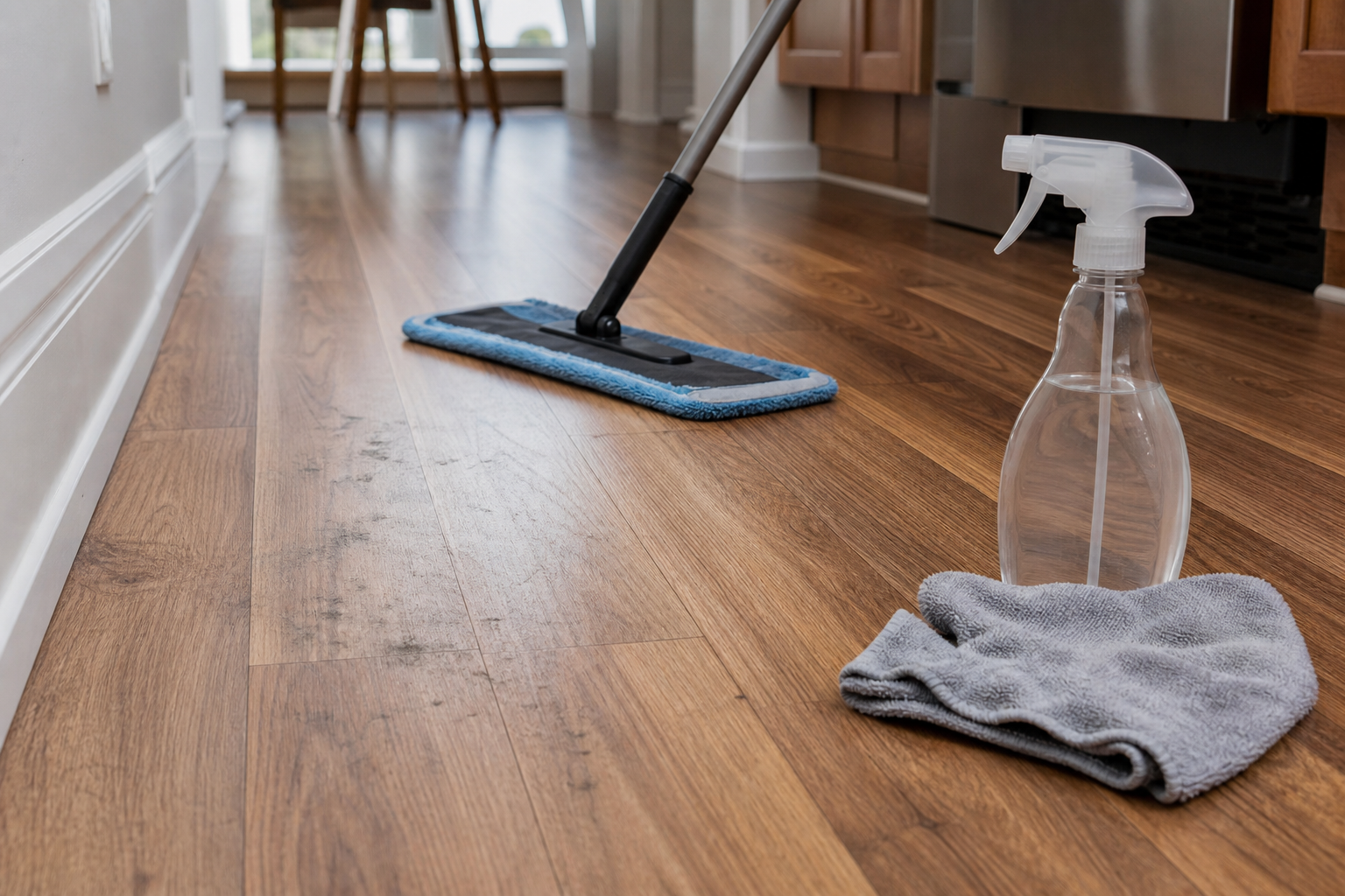 Microfiber mop cleaning scuffs on laminate flooring